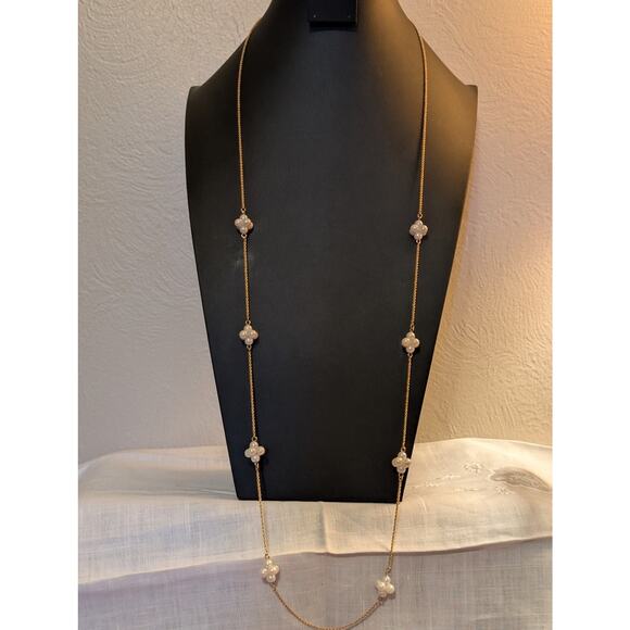 Vintage Napier Long Gold Tone Rope Chain Cluster Faux Pearl Necklace - Picture 6 of 6